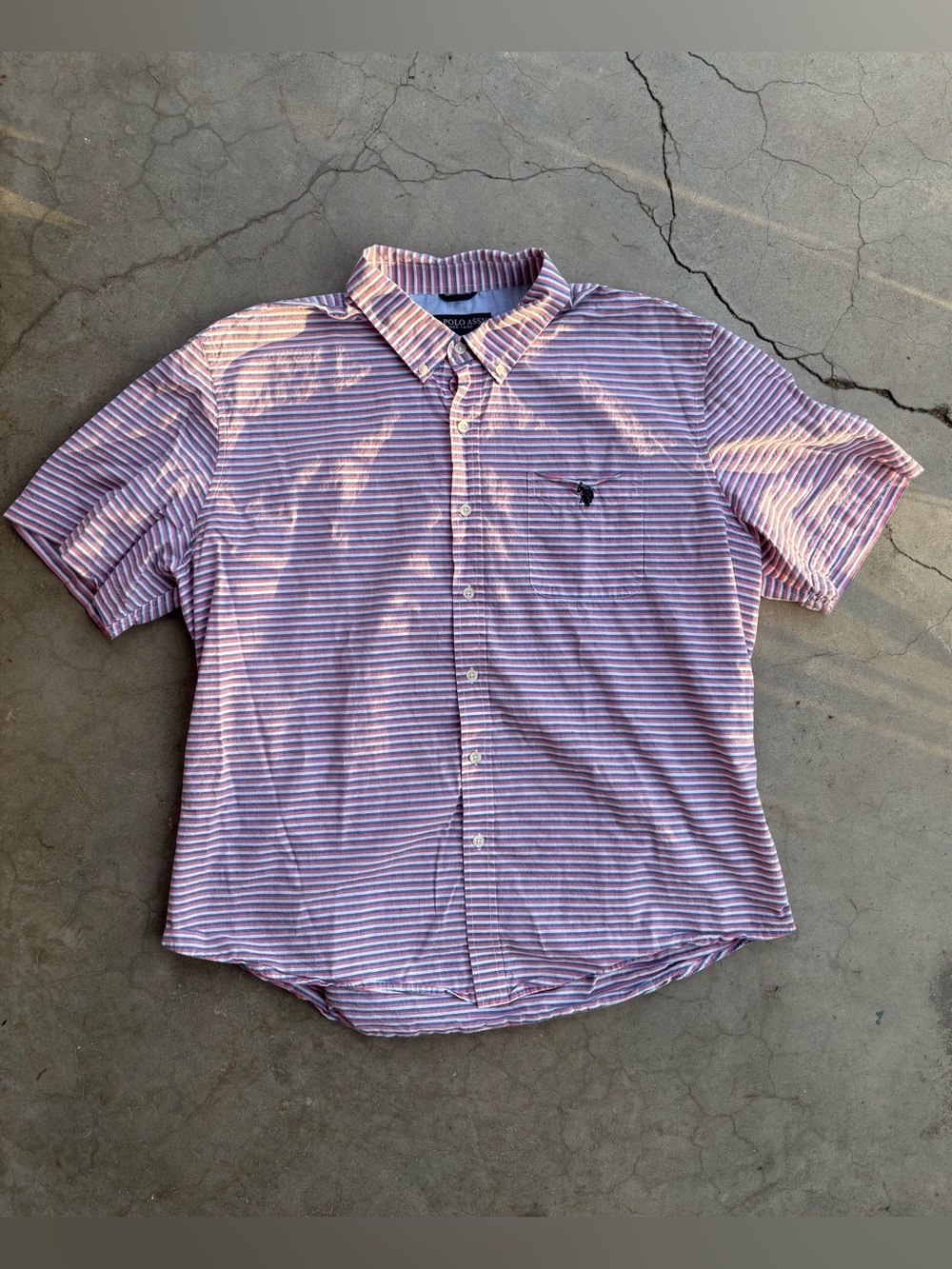 U.S. Polo Assn. Red White Blue Striped Button-Up Shirt 100% Cotton Men's XXL